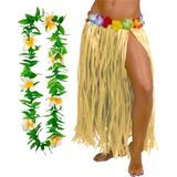 Toppers in concert - Hawaii verkleed rokje en bloemenkrans - volwassenen - naturel - tropisch themafeest - hoela
