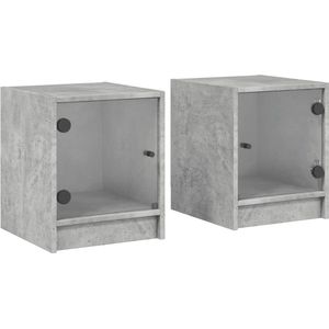 vidaXL - Nachtkastjes - met - glazen - deuren - 2 - st - 35x37x42 - cm - betongrijs