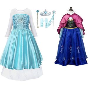 Het Betere Merk - 6-pack - Prinsessenjurk meisje - Elsa jurk + Anna jurk - Carnavalskleding kinderen - Prinsessen Verkleedkleding - 146/152 (150) - Cadeau meisje - Prinsessen speelgoed - Verjaardag meisje - Kleed