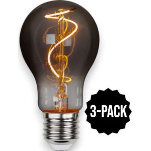 3-Pack | Standaard bol - E27 - 3W - Super Warm Wit <2200K - Filament - Rookglas
