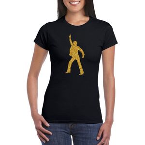 Bellatio Decorations disco verkleed t-shirt voor dames - zwart - gouden glitter - jaren 70/80 XXL