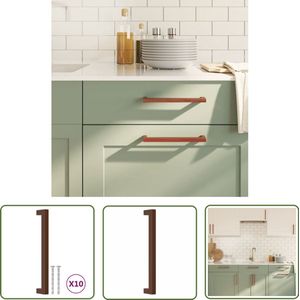 The Living Store Handvatten 10 st 192 mm roestvrij staal bronskleurig - Handvatten Keuken - Kastbeslag - Grepen - Roestvrijstalen Handvatten - Bruine Handvatten