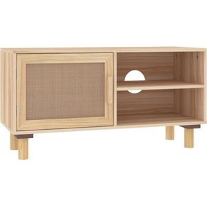 vidaXL - Tv-meubel - 80x30x40 - cm - massief - grenenhout - en - rattan - bruin