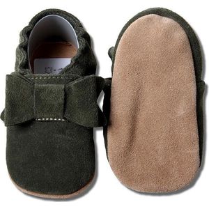 Hobea - babyslofjes - suede - olijfgroen met strik