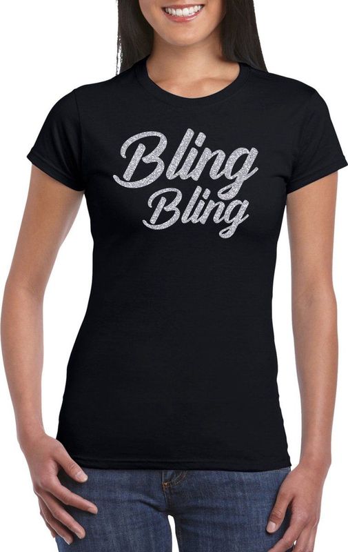 Bellatio Decorations - Verkleed T-shirt - Zwart - Bling - Dames