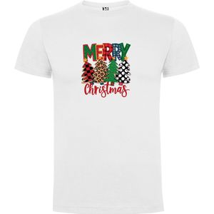 Wit T-Shirt met “Kleurrijke Merry Christmas in Mode prints lekker hip “ Print Full Color Maat S