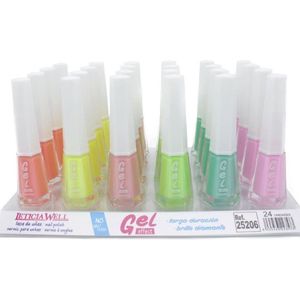 Leticia Well - Set met 6 Flesjes Nagellak - Gel Effect - Abrikoos Oranje - Geel - Nude Roze - Lime - Groen - Roze - Inhoud per flesje 10 ml.