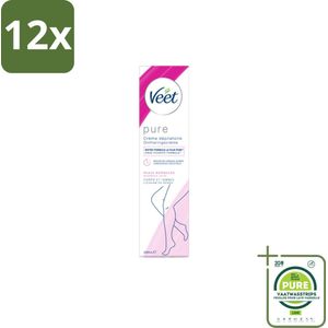 Veet Ontharingscrème Pure Normale Huid 100 ml - Voordeelverpakking - 12 stuks - Ontharingscrème - Veet