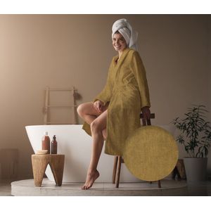 Heckett Lane Badjas Katoen Premium - Ochre Yellow - Maat L - Badjas 100% Katoen - Badjas Dames - Badjas Heren