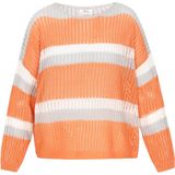 usha - FESTIVAL - Trui - Grijs - Donkeroranje - Wit - Overcut Schouder - Boothals - Gestreept