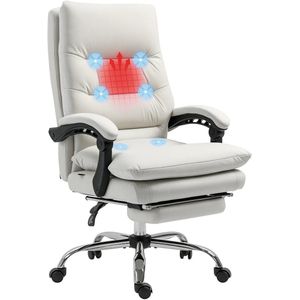 Vinsetto-Massage-Bürostuhl-Polyester, Stahl-65L x 72B x 109-117H cm-Cremeweiß