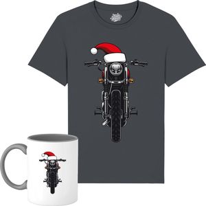 Kerstmuts Motor - Foute kersttrui kerstcadeau - Dames / Heren / Unisex Kleding - Grappige Kerst Outfit - T-Shirt met mok - Unisex - Mouse Grijs - Maat M
