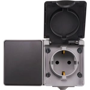 Opbouw Combi wandcontactdoos en wisselschakelaar | IP55 - Grijs