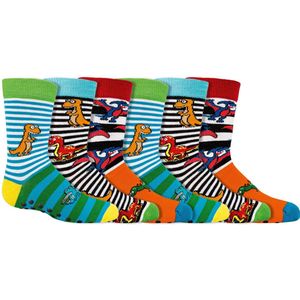 Kindersokken - Antislip Zool - Badstof Gevoerd - Thema: Dino - 6 Paar