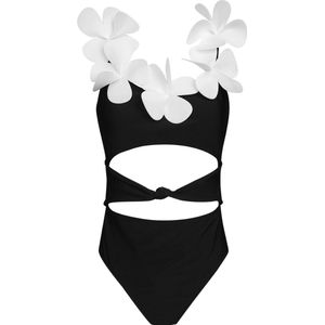 Badpak Met Witte Bloemen - Zwart maat L