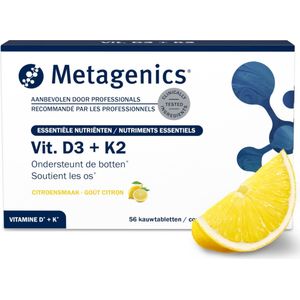 Vitamine D3 + K2 (MK-7) - 56 kauwtabletten met Citroensmaak - Voor Sterke Botten, Spieren & Immuunsysteem