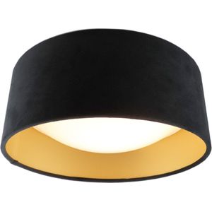 Olucia Dewy - Moderne Plafondlamp - Stof - Goud;Zwart - Rond - 29 cm