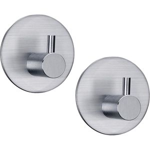 Setje van 2 Handdoekhouders - Handdoekhaakjes zelfklevend - Plakhaakjes RVS Zilver