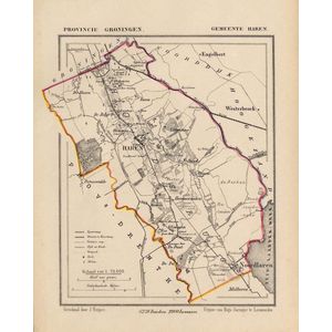 Historische kaart, plattegrond van gemeente Haren in Groningen uit 1867 door Kuyper van Kaartcadeau.com