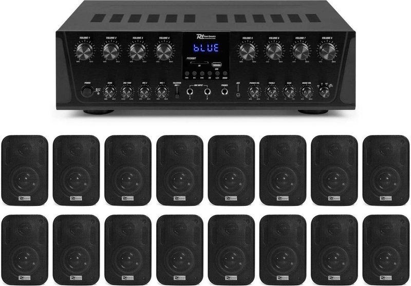 Power Dynamics PV280BT Geluidsinstallatie - 16 Speakers - 8-Zone Versterker - Bluetooth - 800W