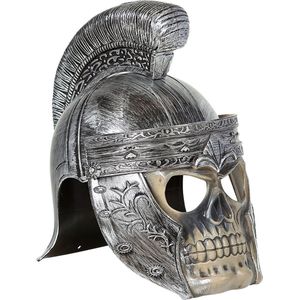 Widmann - Griekse & Romeinse Oudheid Kostuum - Schedel Helm Romeinse Horror Legionair - Zilver - Halloween - Verkleedkleding
