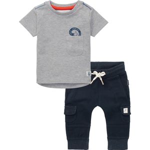 Noppies - Kledingset - 2delig - Broek  blauw - shirt grijs met print - Maat 68