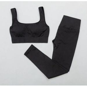 Gymset - LIGHT RIBBED - Maat L - Zwart - 2delig lang - Sportkledingset - Sportset - Gymlegging en top - Fitness set - Fitness legging & top - Yoga set - Yogalegging en top