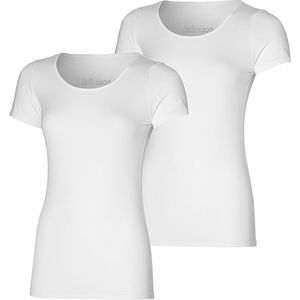 Bamboo T-shirts women basic 2 pak wit ronde hals maat L
