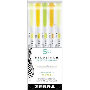 Zebra Mildliners Yellow Set van 5 verpakt in een Handige Luxe Zipperbag