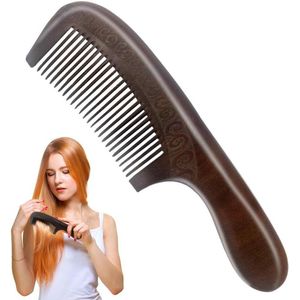 Houten kam van natuurlijk perzikhout met dubbelzijdige gravure en handvat - gezonde massage antistatische kammen