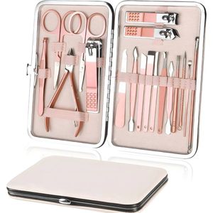 18-Delige Manicure Set en Pedicuresets - Professioneel met Reisset - Met o.a. Nagelknipper, Nagelschaar , Nagelvijl - Pedicure Sets - Roze Goud