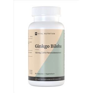 Vital Nutrition Ginkgo Biloba - Zuiver extract - 24% flavonglycosiden en 6% terpenoïden - 100% plantaardig - 90 capsules
