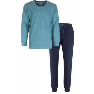 MEQ Heren Pyjama - Lange mouw - 100% Katoen - Petrol Blauw - Maat L