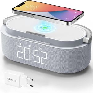Digitale Wekkerradio met Draadloze Oplader en Bluetooth Luidspreker - Slimme Nachtlamp met USB-oplader en FM Radio