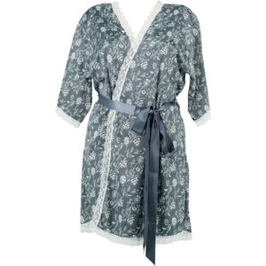 Guy de France - Kimono grijs/ivoor - satijn bedrukt - S