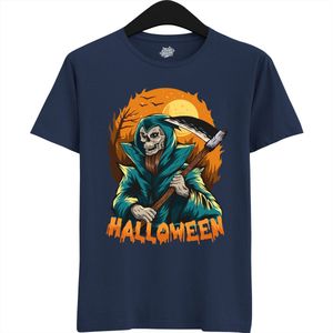 Mister Grimreaper - Halloween Magere Hein Dames / Heren Unisex Shirt - Grappig Kostuum Shirt Idee Voor Volwassenen - T-Shirt - Unisex - Navy Blauw - Maat 3XL