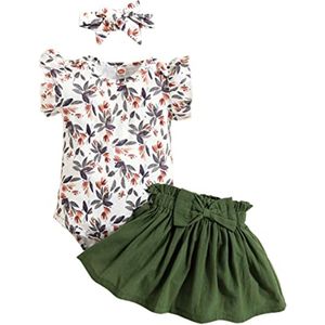 3-delige babyset voor meisjes - zomermode, korte mouwen, rompertje, rok en hoofdband (3-24 maanden)