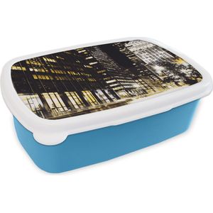 Broodtrommel Blauw - Lunchbox - Brooddoos - New York - Lamp - Nacht - 18x12x6 cm - Kinderen - Jongen