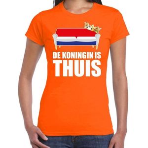 Koningsdag t-shirt de Koningin is thuis oranje voor dames - Woningsdag thuisblijvers / Kingsday thuis vieren L