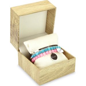 CO88 Collection Gift Set 8CO SET010 Sieraden Geschenkset - Drie Armbanden - Staal en Natuursteen - One-size - Zilverkleurig / Lichtblauw / Roze