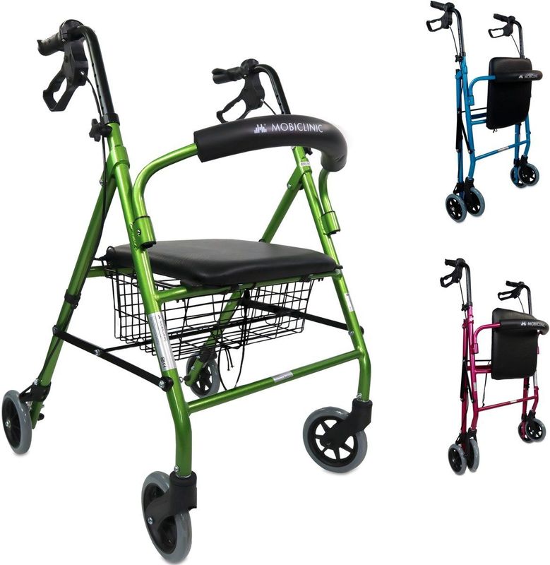Mobiclinic - Escorial - Rollator - Groen - Looprek met 4 Wielen - Opvouwbaar en Verstelbaar in Hoogte