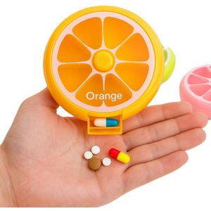 Medicijnendoosje Rond I Pillendoosje I Pillendoos I Medicijn Doosje I Met Druk Dispenser & Draaimechanisme I 7 dagen I Oranje