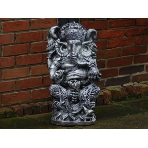 Beeld Ganesha - zilvergrijs met zwart - polystone - gedetailleerd