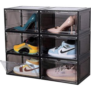 Stackkicks Premium Schoenenopbergsysteem - Sneakerbox - Schoenendoos Zwart - Schoenenorganizer - 6 stuks