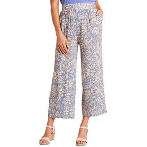 Broek met wijde pijpen en elastische tailleband in bloemen- of effen dessin