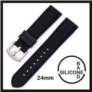 24mm Rubber Siliconen horlogeband zwart passend op o.a Casio Seiko Citizen en alle andere merken - 20 mm Bandje - Horlogebandje horlogeband