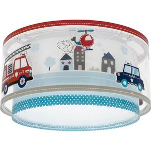 Kinder plafondlamp - Politie en brandweer - geschik voor kinderkamer - 1 stuk - blauw en rood - plastic - 30 cm