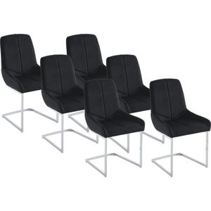 Set van 6 stoelen van velours en metaal - Zwart - BERLONA L 53 cm x H 96 cm x D 58 cm