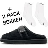 Dutch'D ® - Luxe pantoffel + Set sokken! - Sloffen - Designer- Ease Mule Suede zwart - Maat 37 - Echt wol! - Heerlijk warm - Ook voor buiten