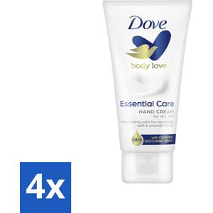 4 x Dove - Handcrème - Body Love Essential Care - Hydraterend - Droge huid - 75 g - Handcreme - Droge Huid - Hydraterende Creme - Handverzorging - Dove